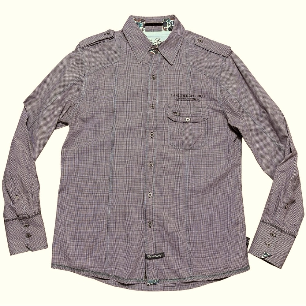 English Laundry x Hard Rock I Am The Walrus Beatles Checkered Flip Cuff Shirt M